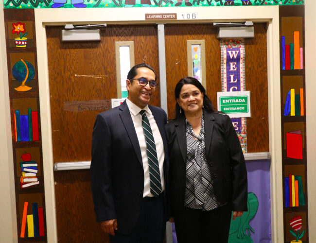 Principal Rodriguez at Bardwell Elementary with Dr. Ayala